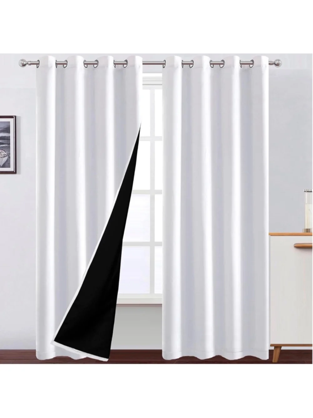 LEMOMO White Blackout Curtains 52x84 Grommet Set of 2